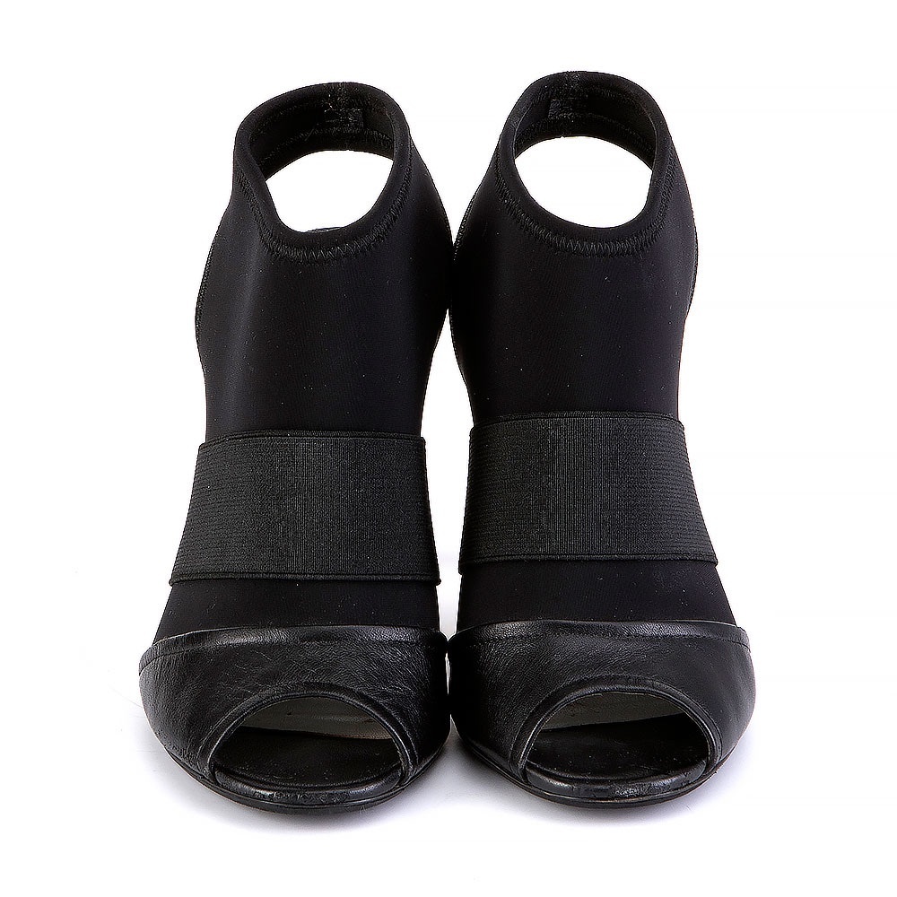 KAREN MILLEN Leather Black Open Toe Bootie Heels - Picture 2 of 6